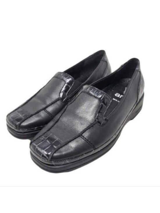 Ara Shoes - Ara Leather Crocodile Print Mokassin Slip On Loafer Shoe Black